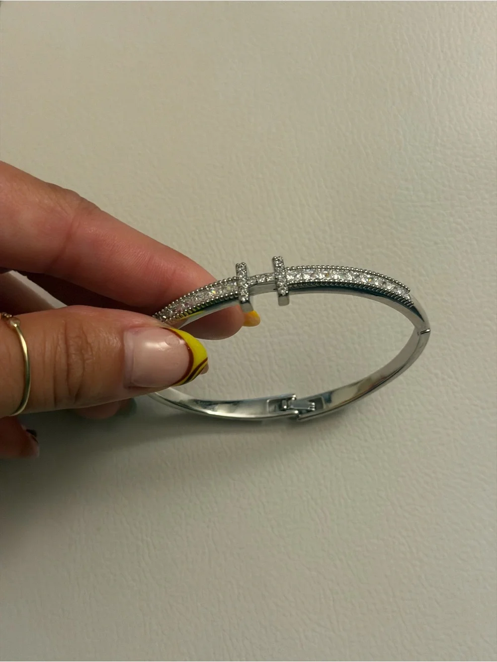 Silver-Tone Crystal h Bangle Bracelet